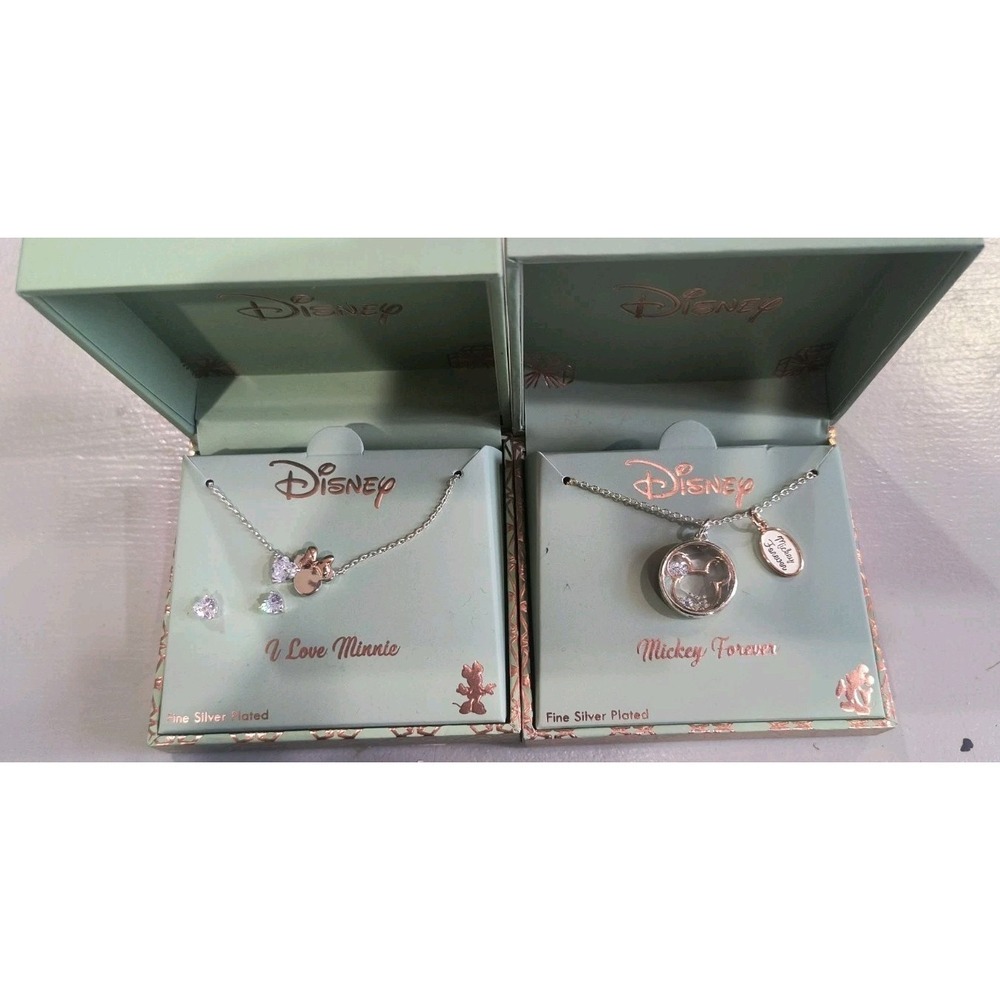 Disney Parks Silver Plated Necklace Minnie Mouse And Mickey Mouse Lot